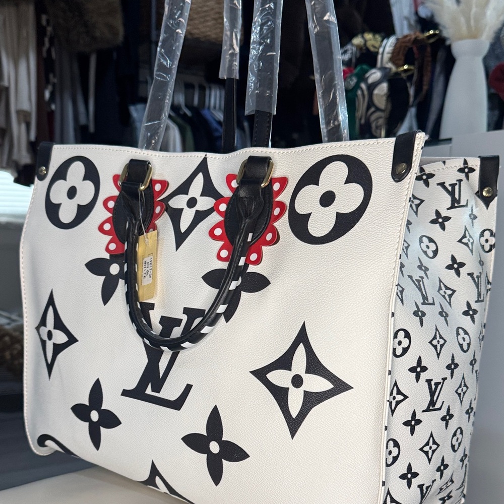 Stylish White and Black Tote Bag